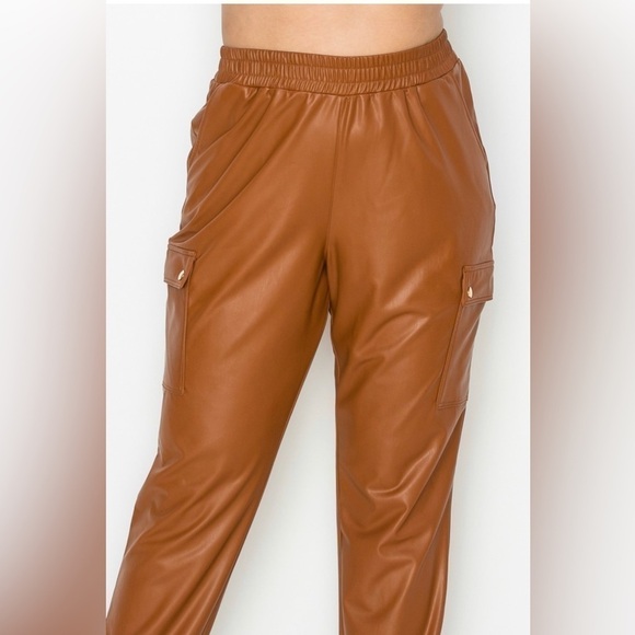 Ms. Diva Plus..Carmel Faux Leather Cargo Joggers - Picture 3 of 5
